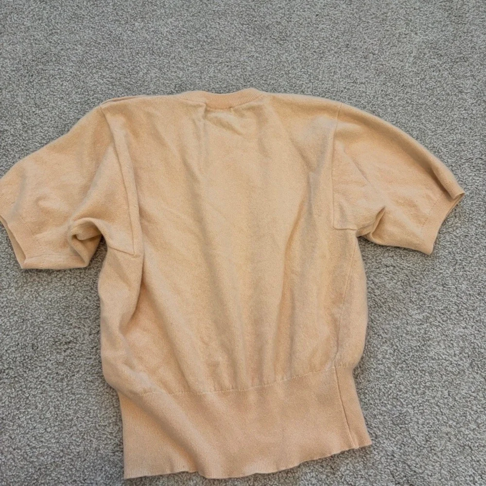Gloria Sachs 100% Cashmere Sweater Womens S Tan Short Sleeve Crewneck Luxury